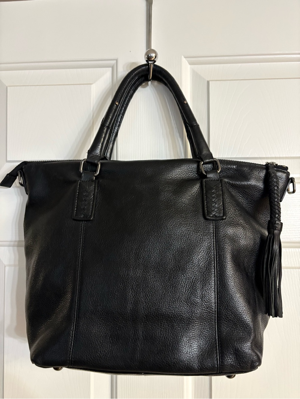 Steven by Steve Madden Black Grained Leather Tassel Tote Bag